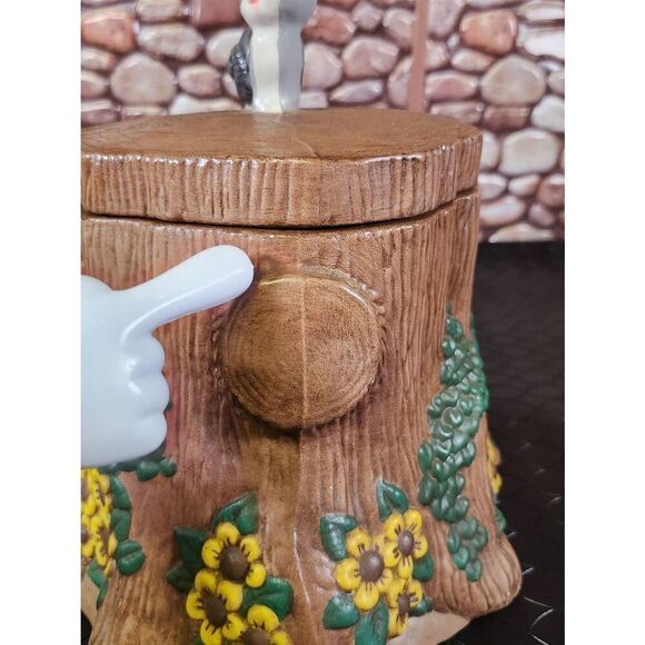 Vintage Rare Hand Painted Ceramic Cookie Jar Gnome Tree House W/ Snail Mushroom - Picture 4 of 14